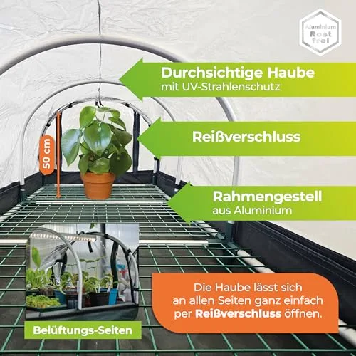 Bio Green XXL Zimmergewächshaus Jumbo | Robustes Aluminium-Rahmengestell | Anzuchtkasten L 130 x B 60 x H 50 cm – Bild 9