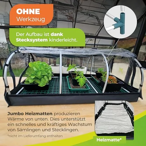 Bio Green XXL Zimmergewächshaus Jumbo | Robustes Aluminium-Rahmengestell | Anzuchtkasten L 130 x B 60 x H 50 cm – Bild 10