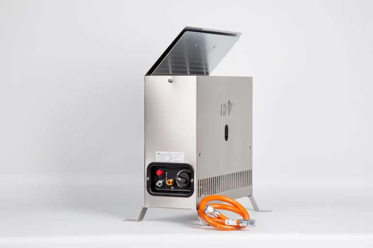Gazcamp Propangas-Heizung bis 2,0 kW/h - Tragbar, Outdoor, Gewächshaus - Edelstahl - 2000 W, 2500 W, 2 kW - Einstellbares Thermostat (7°C - 32°C) - Bodenmontage, Wandmontage – Bild 3