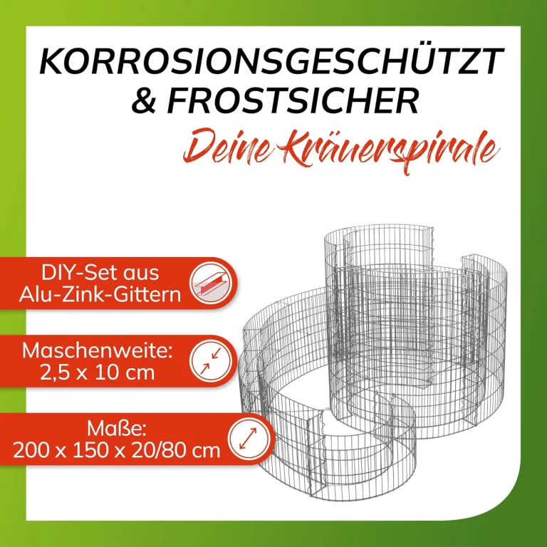 bellissa – Gabionen Kräuterspirale verzinkt 200x150x80cm - Kräuterschnecke Bausatz - Hochbeet Pflanzring für Kräuter & Gemüse mit Trennfolie - Witterungsbeständig & langlebig - Für Garten & Terrasse – Bild 4