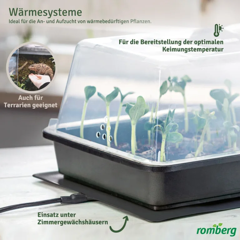 Romberg Heizmatte für Pflanzenanzucht, Größe S (27 × 15 cm), 10 W, IP67 wasserdichte Pflanzenheizung für Mini-Gewächshaus & Terrarium, passende für BoQube S Zimmergewächshaus – Bild 5