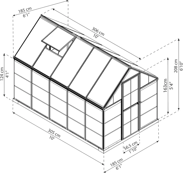 Palram Aluminium GewächsHaus Gartenhaus Hybrid 6x10 anthrazit /310x185x209 cm (LxBxH),Grau – Bild 7