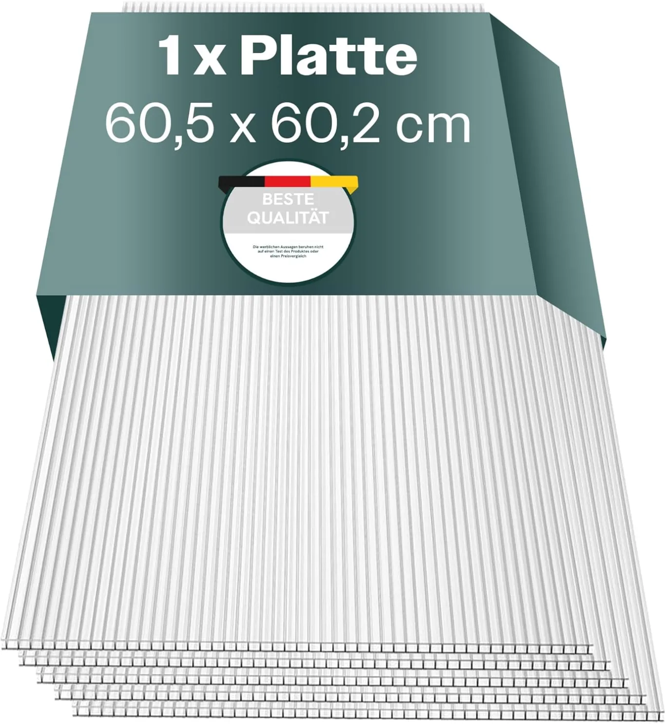 Hohlkammerplatten für Gewächshaus 60,5 x 60,2 cm - Polycarbonatplatten, Kunststoffplatten 4mm, Wetterfeste Gewächshausplatten, Polycarbonat Stegplatten, Transparentes & UV-beständige Wellplattendach - Bild 1
