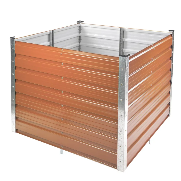 DEMA Metall Hochbeet Rosendaal 1x1x0,8 m - Gartenbeet, Gemüsebeet, Pflanzbeet - Grün, Holzoptik, Langlebig, Verzinkt - Für Garten, Balkon, Terrasse – Bild 7