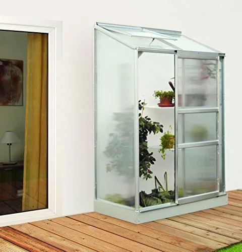 Anlehngewächshaus Ida 900 HKP 4 mm Alu Fläche 0,9 m² mit 1 Dachfenster Sockelmaß 0,65 x 1,30 m - Bild 1