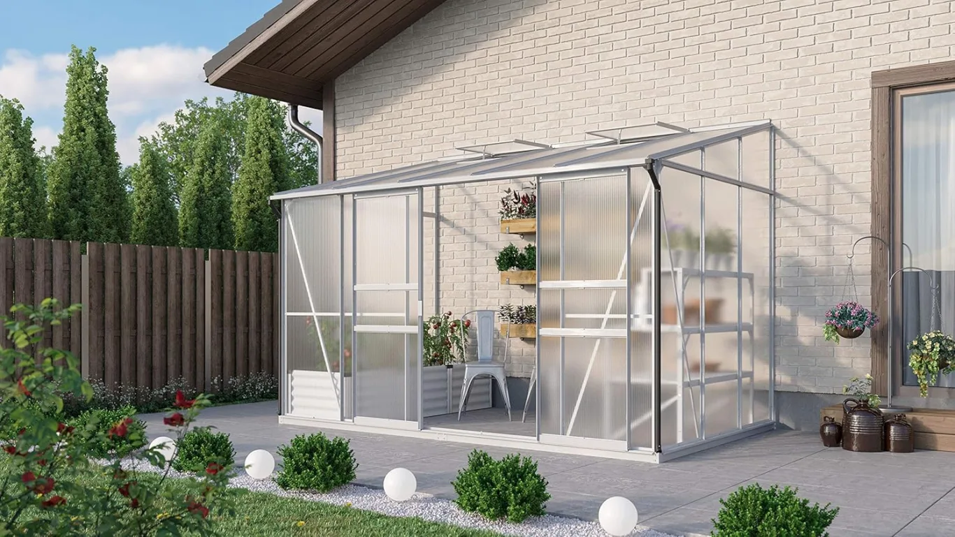 Gartenwelt Riegelsberger Anlehngewächshaus Ida - Ausführung: 6500 HKP 6 mm Alu, Fläche: ca. 6,5 m², mit 2 Dachfenster, Sockelmaß: 1,90 x 3,17 m - Bild 1