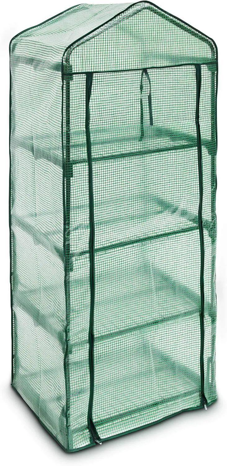 Relaxdays Foliengewächshaus Balkon 158 x 70 x 50 cm HxBxT, 4 Regale Treibhaus, Terrasse Anzuchthaus platzsparend, grün – Bild 3