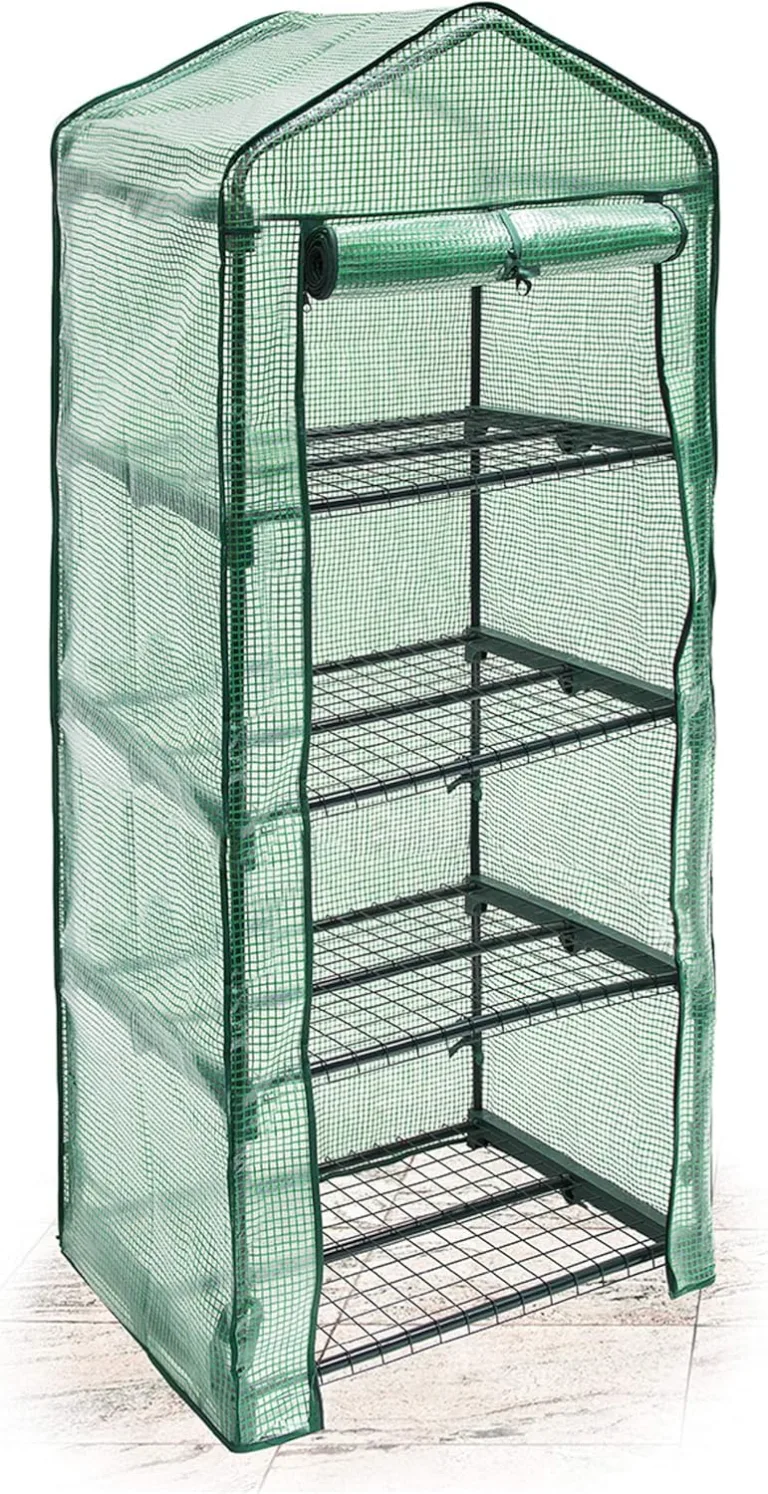 Relaxdays Foliengewächshaus Balkon 158 x 70 x 50 cm HxBxT, 4 Regale Treibhaus, Terrasse Anzuchthaus platzsparend, grün – Bild 1