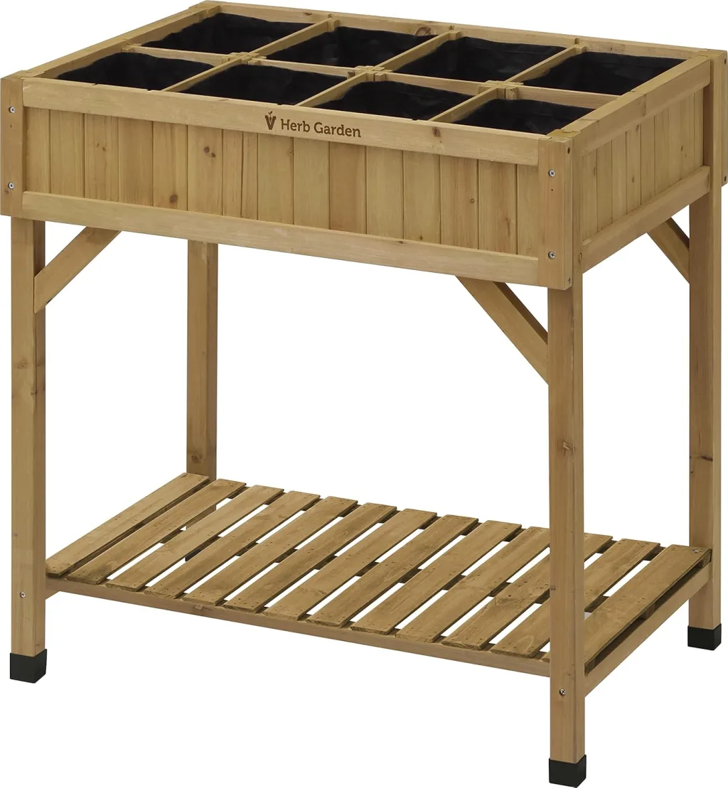 VegTrug® Kräuter Hochbeet - platzsparender Pflanzkasten für Balkon & Terrasse inkl. 8 Pflanztaschen - Frühbeet Kräutergarten 55 L Fassungsvermögen - Natur 78x58x80 cm