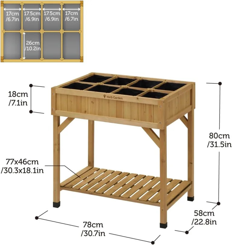 VegTrug® Kräuter Hochbeet - platzsparender Pflanzkasten für Balkon & Terrasse inkl. 8 Pflanztaschen - Frühbeet Kräutergarten 55 L Fassungsvermögen - Natur 78x58x80 cm – Bild 5