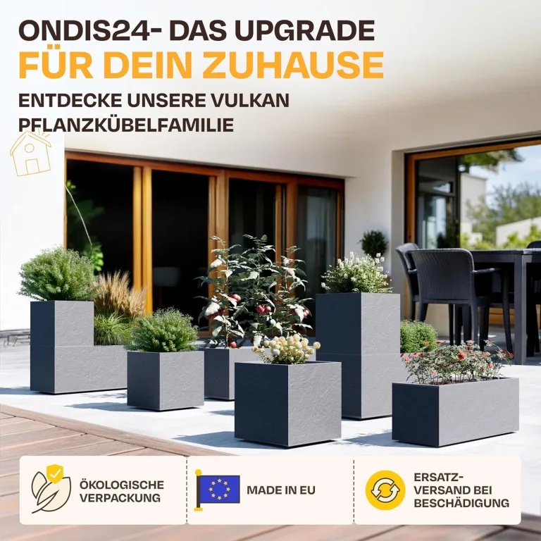 Ondis24 Vulkan Pflanzkübel groß außen Kunststoff 100cm Schiefer Optik Blumentopf mit Wasserspeicher Winterfest anthrazit – Bild 8
