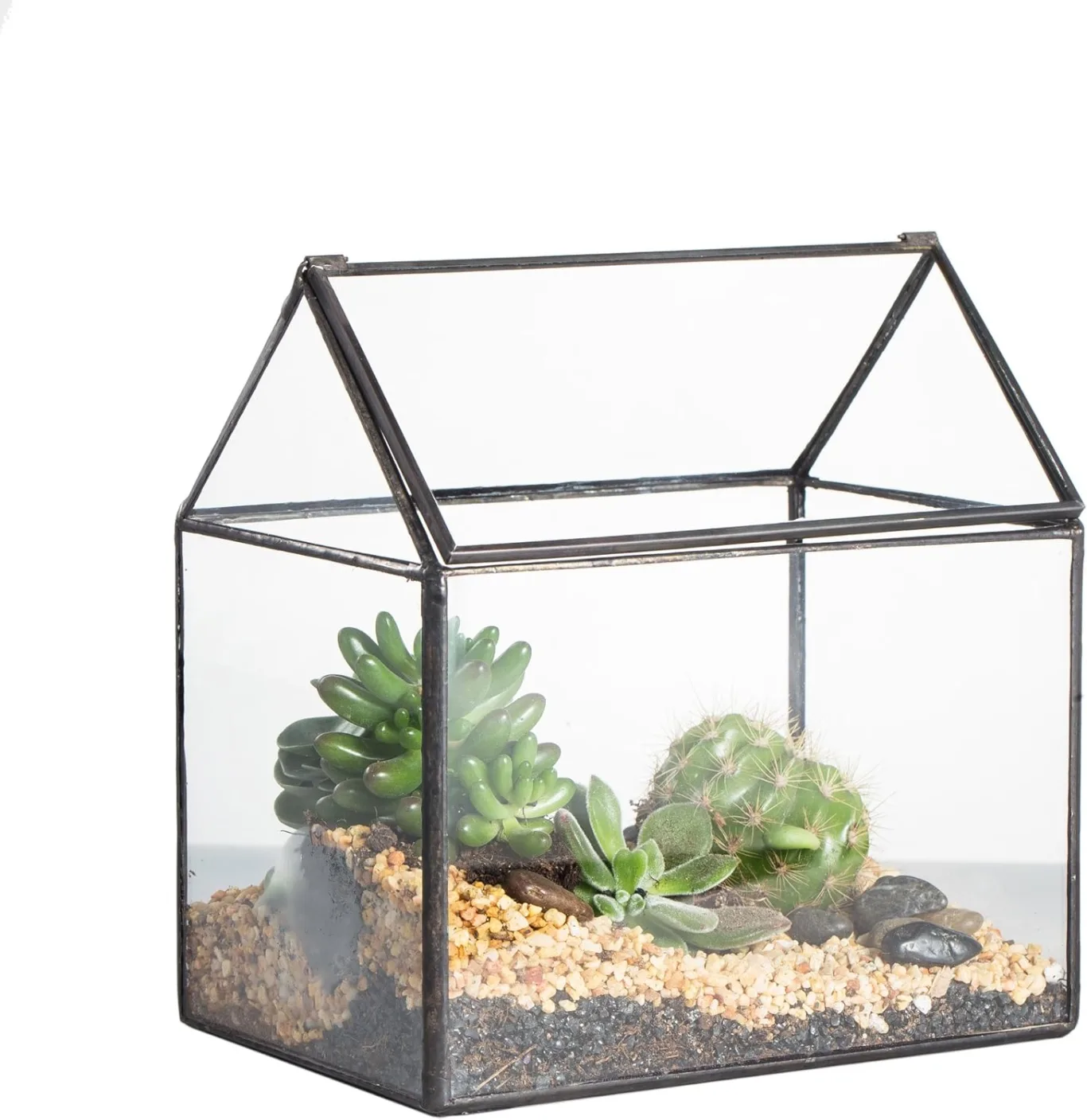 NCYP 15,5x11x16 cm Kleines Geometrisches Terrarium, Haus-Form, Glas, schließbar, Gewächshäuschen für Sukkulenten Moos Farn, mit Klappdeckel (ohne Pflanzen) - Bild 1
