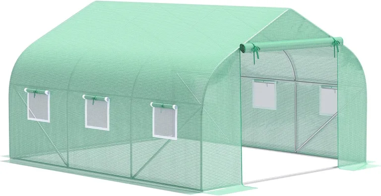 Outsunny Folien Gewächshaus Foliengewächshaus Treibhaus Frühbeet Pflanzenhaus Tomatenhaus Giebeldach 350L × 300B × 200H cm – Bild 1