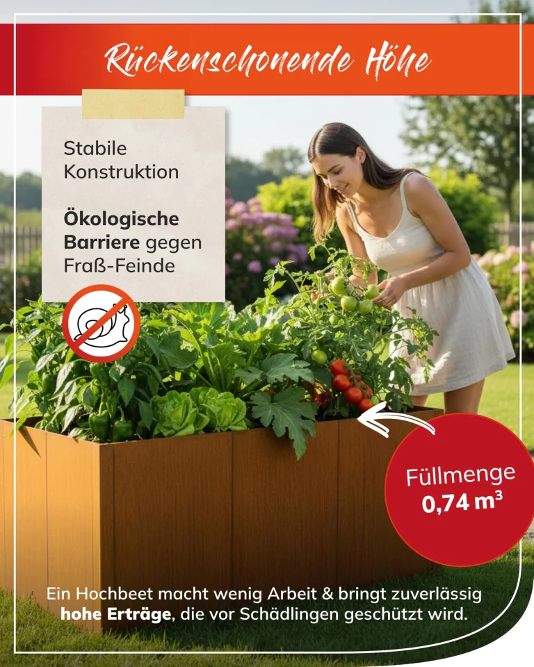 bellissa - Hochbeet Metall PANNELLO – großer modularer Cortenstahl Pflanzkübel (116 x 80 x 80 cm) – wetterfest & erweiterbar mit natürlicher Rostpatina – für Kräuter und Gemüse in Garten & Terrasse – Bild 3