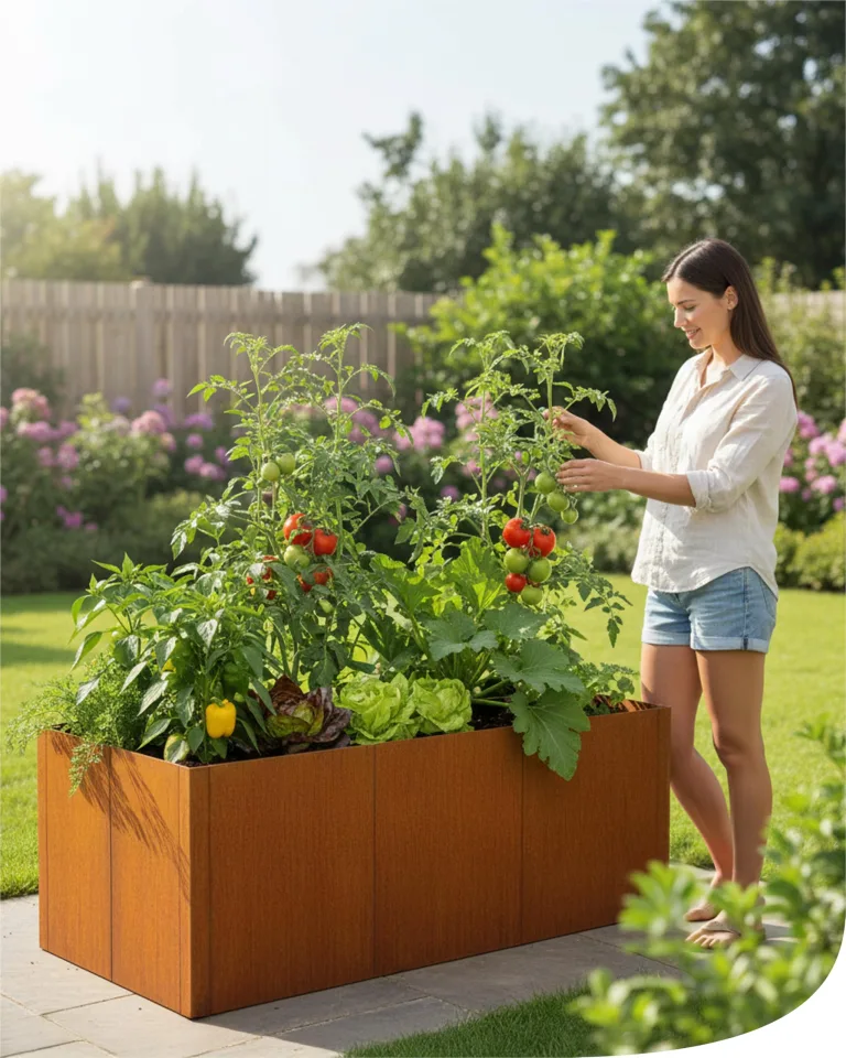 bellissa - Hochbeet Metall PANNELLO – großer modularer Cortenstahl Pflanzkübel (116 x 80 x 80 cm) – wetterfest & erweiterbar mit natürlicher Rostpatina – für Kräuter und Gemüse in Garten & Terrasse – Bild 9