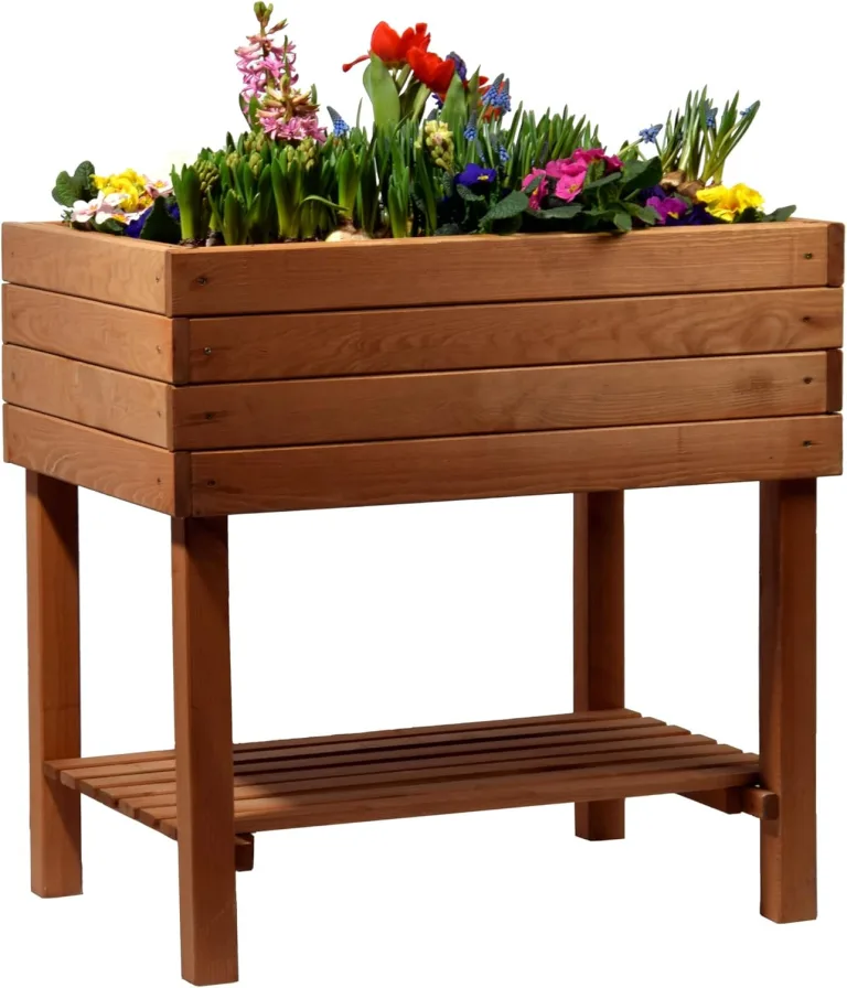 dobar® 58270e breites Hochbeet Kubus Massiv-Holz mit Ablageboden | Salatbeet Bausatz für Gemüse | Erhöhtes Gemüsebeet Garten & Balkon | Anzuchtbeet mit Füßen | 80 x 60 x 80 cm | Braun – Bild 5