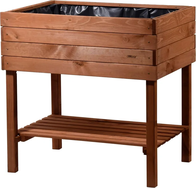 dobar® 58270e breites Hochbeet Kubus Massiv-Holz mit Ablageboden | Salatbeet Bausatz für Gemüse | Erhöhtes Gemüsebeet Garten & Balkon | Anzuchtbeet mit Füßen | 80 x 60 x 80 cm | Braun – Bild 3