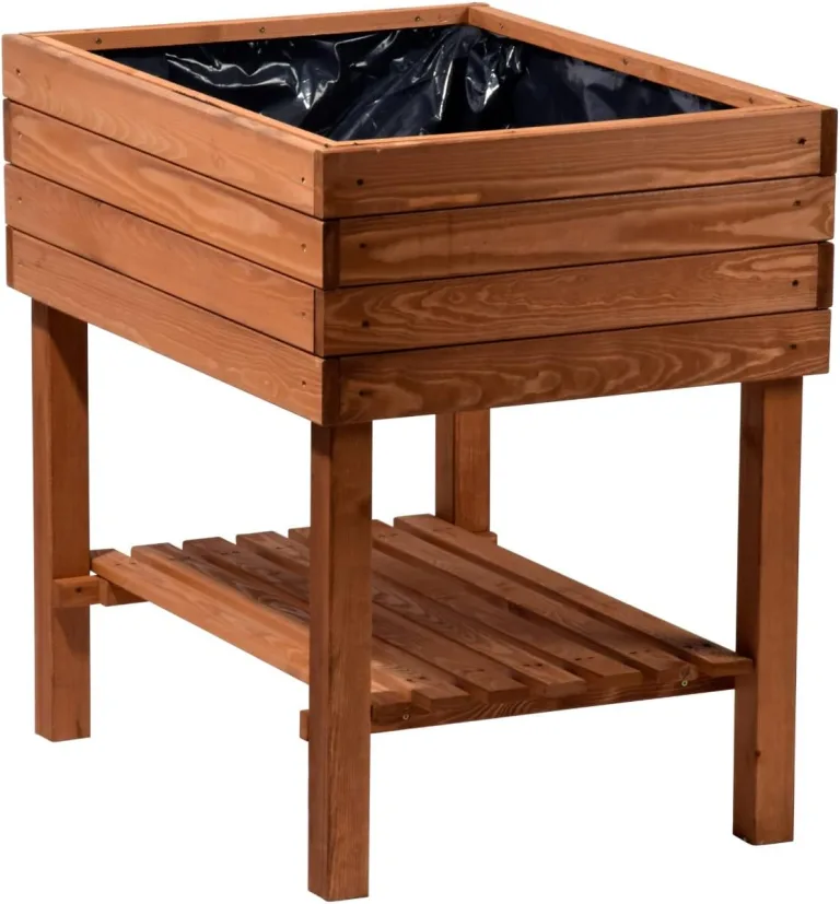 dobar® 58270e breites Hochbeet Kubus Massiv-Holz mit Ablageboden | Salatbeet Bausatz für Gemüse | Erhöhtes Gemüsebeet Garten & Balkon | Anzuchtbeet mit Füßen | 80 x 60 x 80 cm | Braun – Bild 4