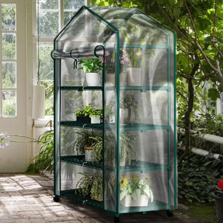 Mini-Gewächshaus mit 4 Ebenen, tragbares Gewächshaus mit feststellbaren Rädern und PVC-Abdeckung für drinnen und draußen, 68 x 48 x 160 cm, Gewächshaus von Home-Complete – Bild 7