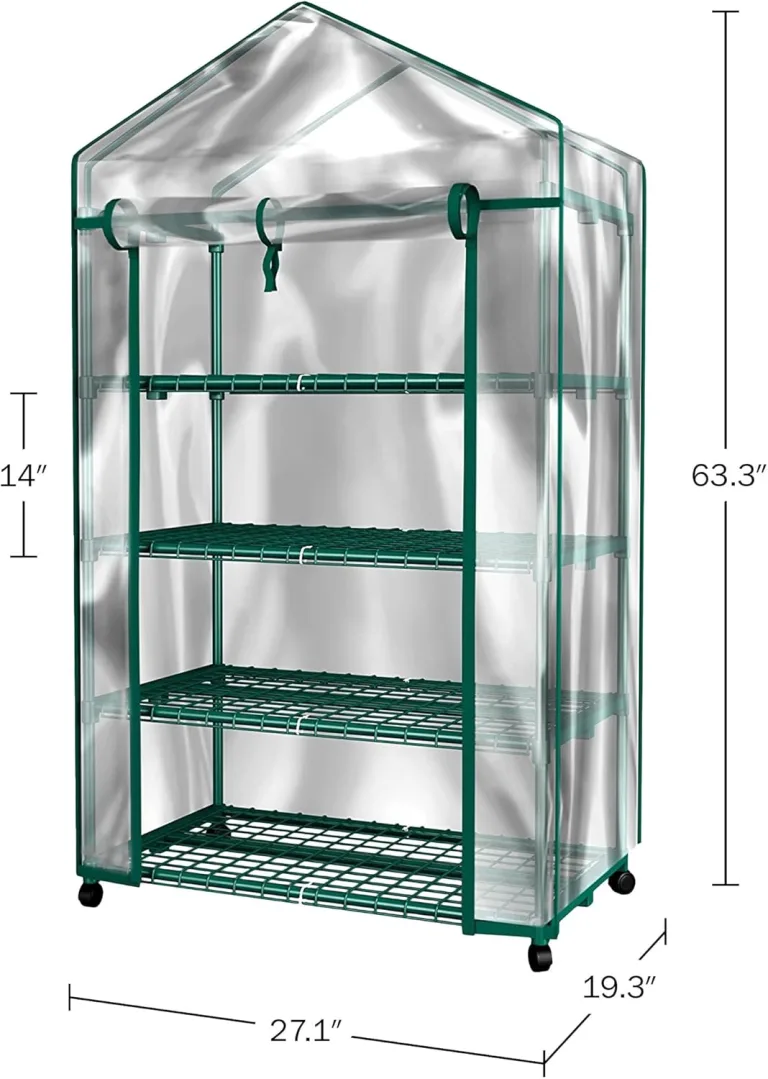 Mini-Gewächshaus mit 4 Ebenen, tragbares Gewächshaus mit feststellbaren Rädern und PVC-Abdeckung für drinnen und draußen, 68 x 48 x 160 cm, Gewächshaus von Home-Complete – Bild 8