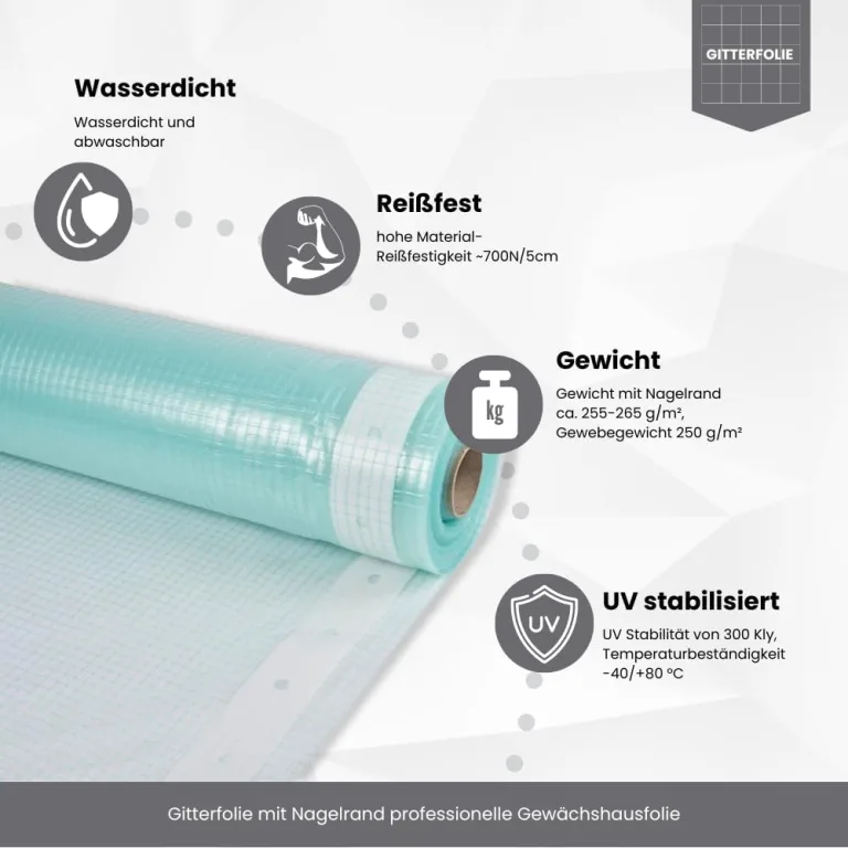 Gewächshausfolie Transparent, Gitterfolie, UV-Resistant Folie für Gewächshaus, Treibhausfolie Tomatenhaus, Frühbeetfolie, Gartenfolie Winterfest, Gewächshausplane - 2 m Breite – Bild 4