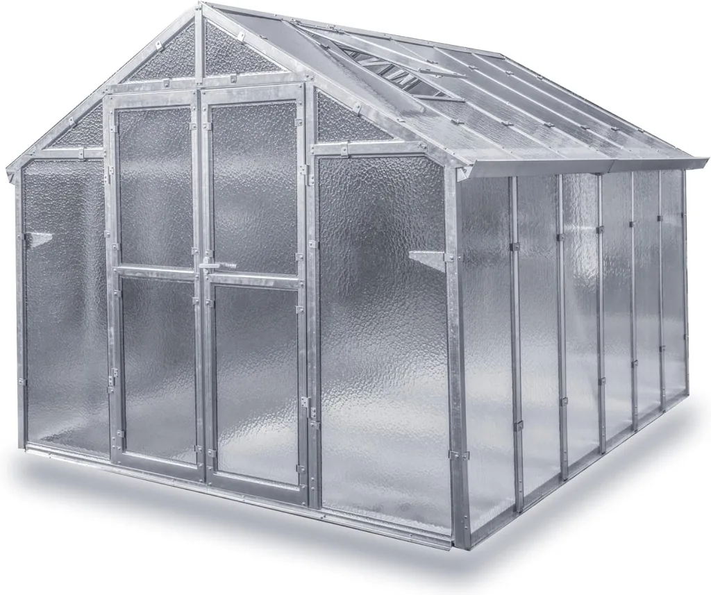 Gewächshaus Junior aus verzinkten Stahlblechprofilen und Echt-Glas, Breite 2,49 m x Länge 4,06 m = 10 m²