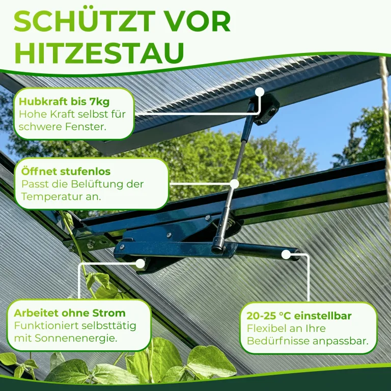 Beckmann automatischer Fensteröffner Gewächshaus ohne Strom Fensterheber ÖFA [7kg Hubkraft] Anthrazit I für Dachfenster I Gewächshaus Zubehör I Gewächshausfensteröffner I Fenster Öffner I automatisch – Bild 3