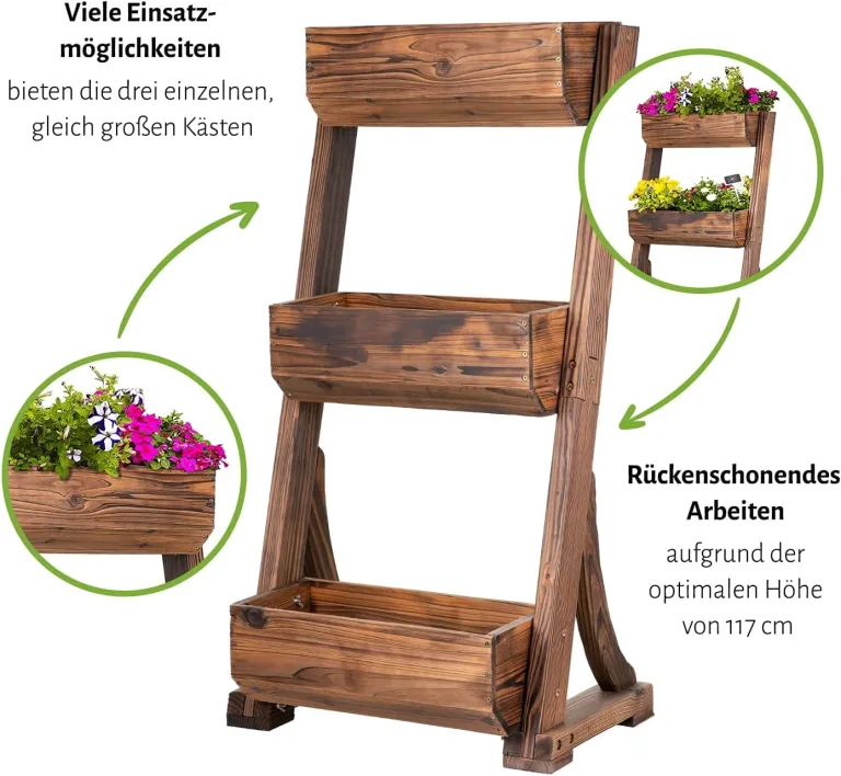 empasa Vertikales Hochbeet 'RAISE 3' Blumenkasten Pflanzkübel Frühbeet Kräuterbeet aus Holz mit drei Etagen, 62 x 47 x 117 cm – Bild 5