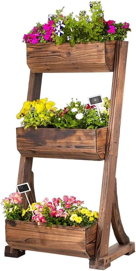 empasa Vertikales Hochbeet 'RAISE 3' Blumenkasten Pflanzkübel Frühbeet Kräuterbeet aus Holz mit drei Etagen, 62 x 47 x 117 cm – Bild 1