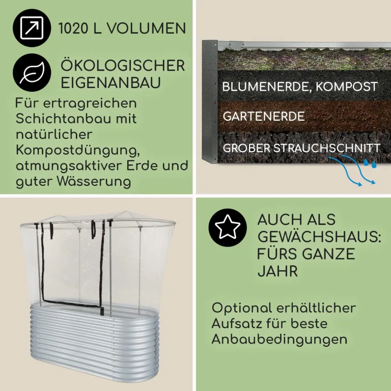 blumfeldt Hochbeet aus Metall, Wetterfestes Stahlblech für Balkon & Garten, Rostfreies Oval, Freistehende Hochbeete 200x80x100 cm, 1257L Pflanzkübel Groß für Blumen, Obst, Gemüse – Bild 4