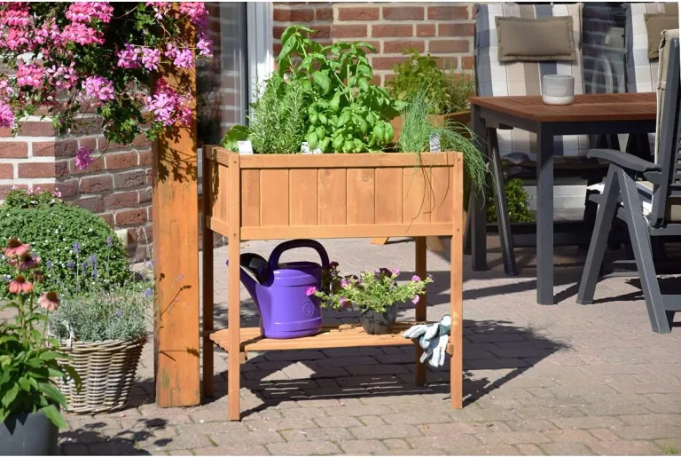 dobar® 58250e kompaktes Hochbeet | Erhöhtes Gemüsebeet | Kräuterbeet aus Holz | Balkonbeet für Salat | Pflanzkasten für Balkon/Garten/Terrasse | 76 x 40 x 80 cm | Braun – Bild 8