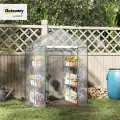 Outsunny Foliengewächshaus begehbares Gartenhäuschen Tomatengewächshaus Treibhaus Frühbeet mit 6 Regalen Transparent Stahl PVC-Kunststoff 143 x 143 x 195 cm - Thumbnail 2