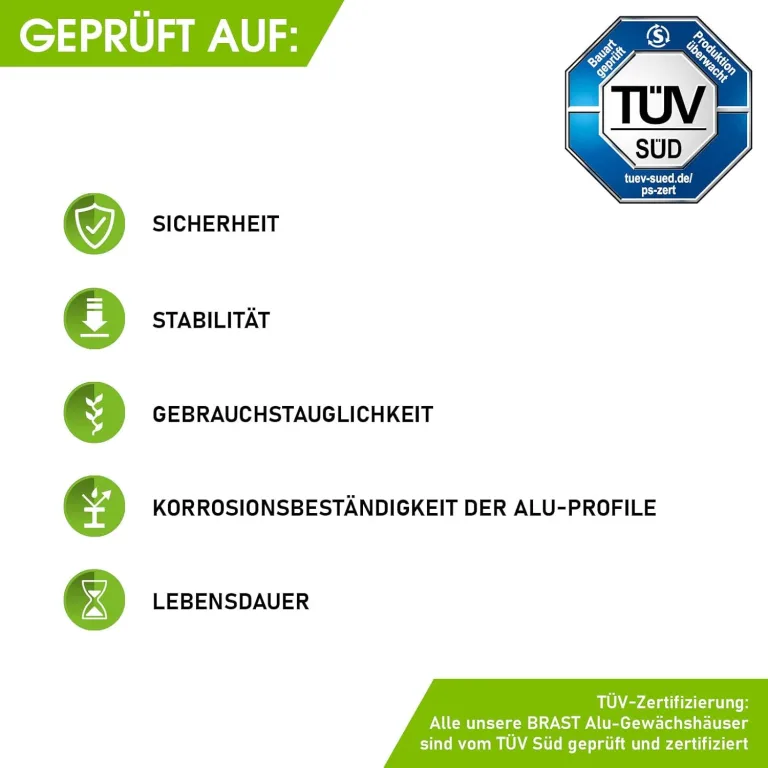 BRAST Gewächshaus Aluminium mit Fundament | 42 Modelle | 130x190x195cm - 490x250x235cm | TÜV geprüft | 6mm Hohlkammerplatten | rostfrei wetterfest temperaturbeständig | 380x190x195cm Silber – Bild 5