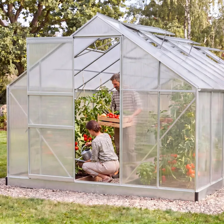 BRAST Gewächshaus Aluminium mit Fundament | 42 Modelle | 130x190x195cm - 490x250x235cm | TÜV geprüft | 6mm Hohlkammerplatten | rostfrei wetterfest temperaturbeständig | 490x250x205cm Silber – Bild 9