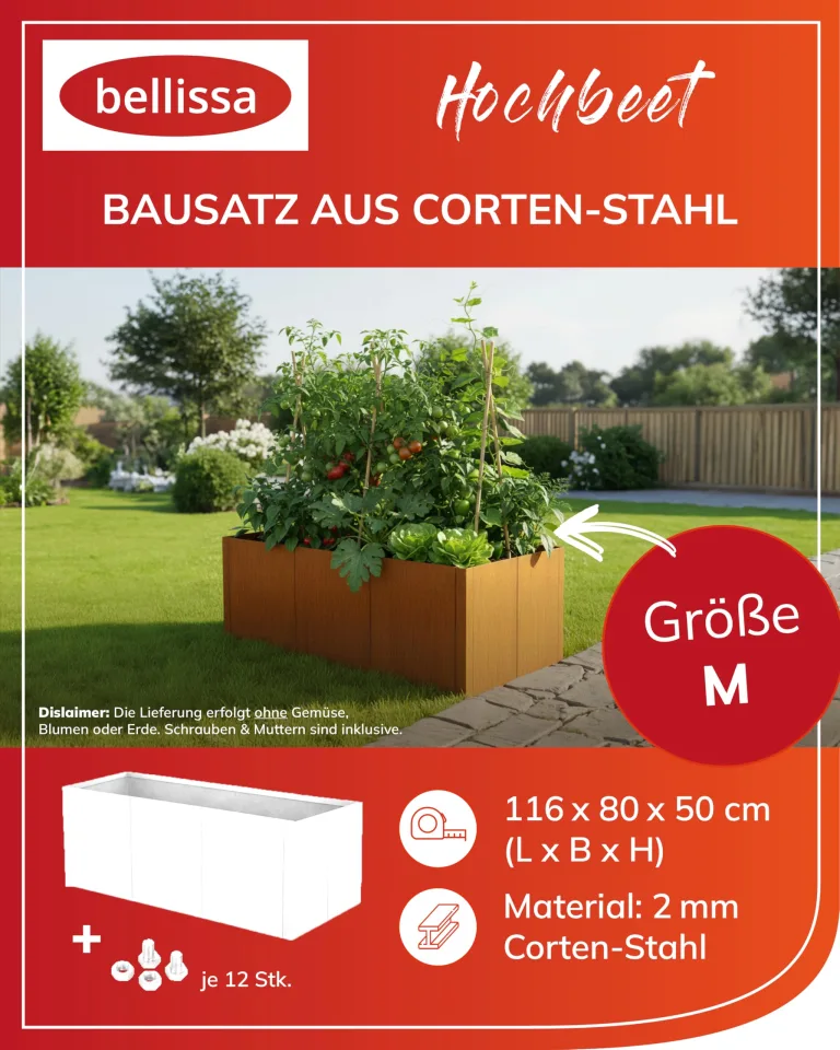 bellissa Cortenstahl-Hochbeet PANNELLO - Pflanzkübel aus Corten-Stahl - modular erweiterbarer Bausatz (116 x 80 x 50 cm) – Bild 2