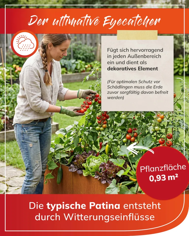 bellissa Cortenstahl-Hochbeet PANNELLO - Pflanzkübel aus Corten-Stahl - modular erweiterbarer Bausatz (116 x 80 x 50 cm) – Bild 4
