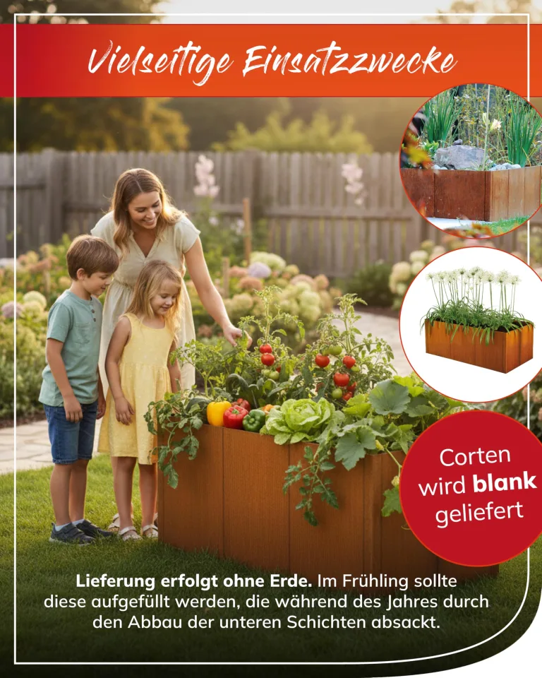 bellissa Cortenstahl-Hochbeet PANNELLO - Pflanzkübel aus Corten-Stahl - modular erweiterbarer Bausatz (116 x 80 x 50 cm) – Bild 6