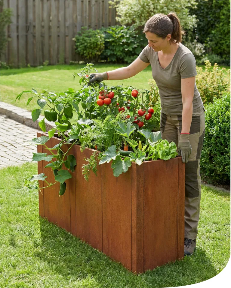 bellissa Cortenstahl-Hochbeet PANNELLO - Pflanzkübel aus Corten-Stahl - modular erweiterbarer Bausatz (116 x 80 x 50 cm) – Bild 9