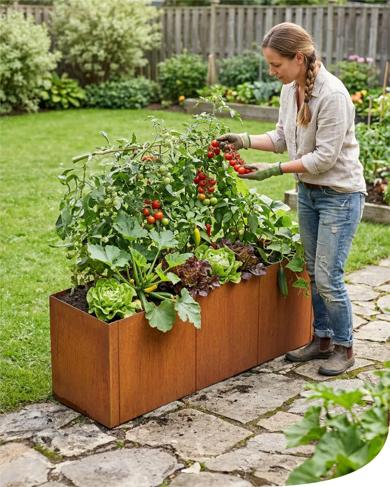bellissa Cortenstahl-Hochbeet PANNELLO - Pflanzkübel aus Corten-Stahl - modular erweiterbarer Bausatz (116 x 80 x 50 cm) – Bild 10