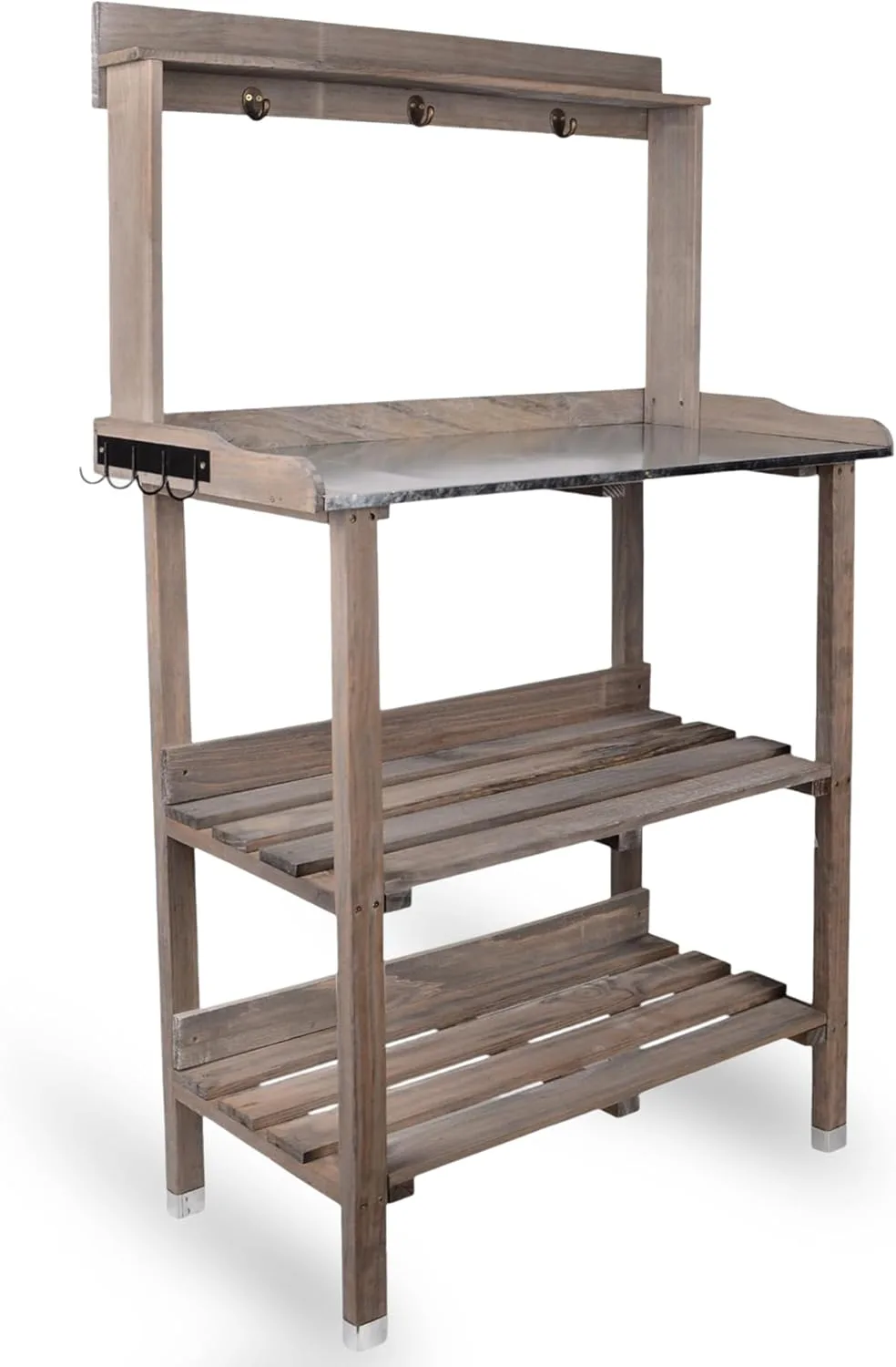 UNUS Pflanztisch aus Holz mit Zink-Arbeitsplatte, 78x36x131 cm, Pflanzregal in Grau für Balkon, Terrasse & Garten, Gartentisch mit Ablagen - Bild 1