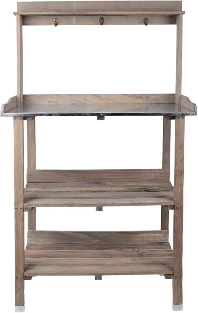 UNUS Pflanztisch aus Holz mit Zink-Arbeitsplatte, 78x36x131 cm, Pflanzregal in Grau für Balkon, Terrasse & Garten, Gartentisch mit Ablagen – Bild 4