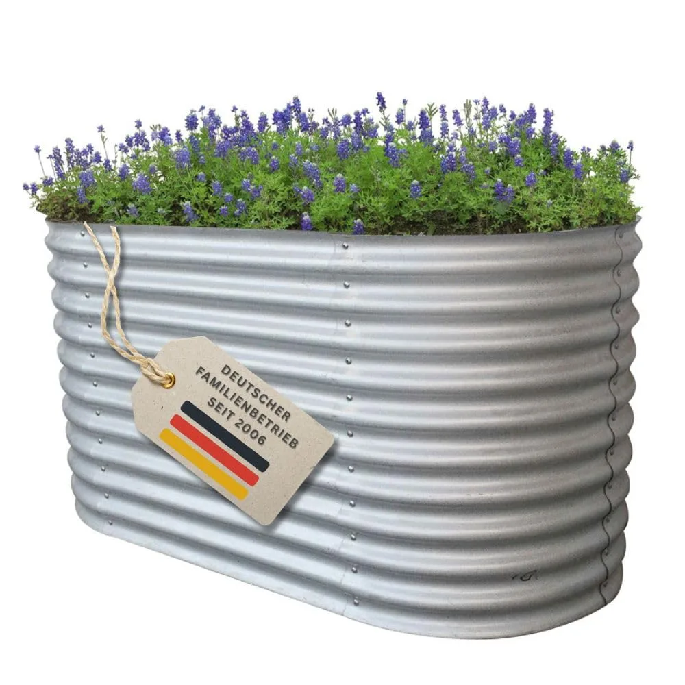 RS Trade Hochbeet Rimini L Metall oval 160x80x80 cm für draussen, verzinktes Stahl Pflanzbeet Outdoor, Gemüsebeet Wellblech, wetterfest, stabil, Balkon Terrasse Garten, Silber