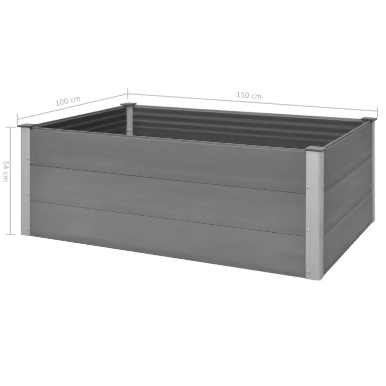 vidaXL Garten Hochbeet Pflanzkasten Blumenkasten Gemüsebeet Pflanzkübel Blumenkübel Frühbeet Gartenbeet Pflanzbeet WPC 150x100x54cm Grau – Bild 9