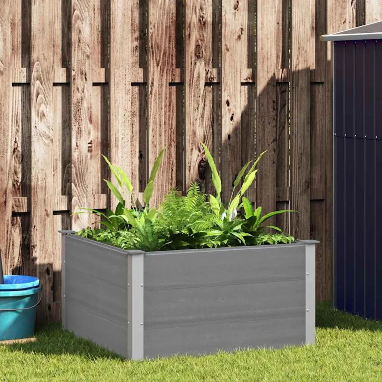vidaXL Garten Hochbeet Pflanzkasten Blumenkasten Gemüsebeet Pflanzkübel Blumenkübel Frühbeet Gartenbeet Pflanzbeet WPC 100x100x54cm Grau – Bild 2