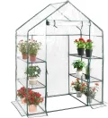 COSTWAY Gewächshaus Foliengewächshaus, Treibhaus mit 2 Pflanzenständern & aufrollbaren Tür, Tomatenhaus Tomaten, Pflanzenhaus mit PE Gitterfolie, 143x73x195cm, Weiß und transparent - Thumbnail 1