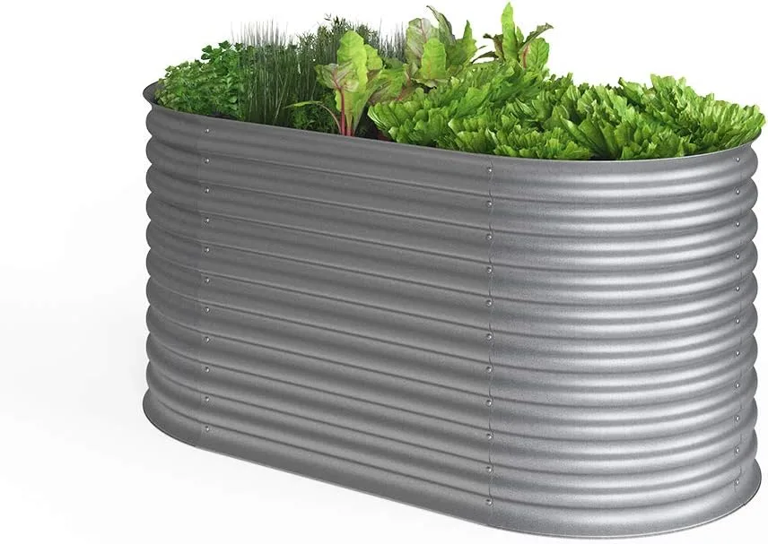 ok-Living Hochbeet Kräuterbeet Gemüsebeet oval 160x80x82cm (LxBxH) Silber Pflanzkasten Frühbeet Aufzucht Beet Garten