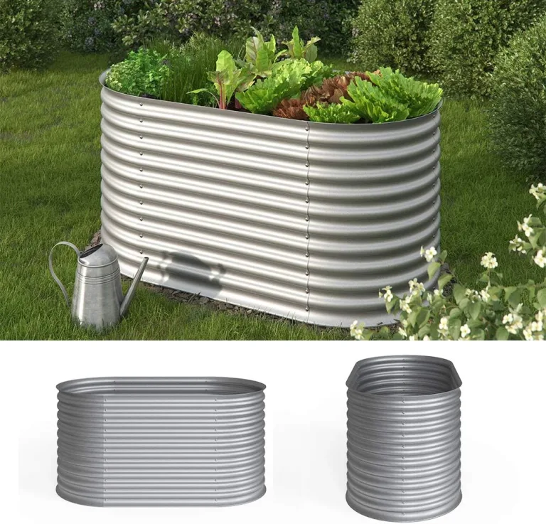 ok-Living Hochbeet Kräuterbeet Gemüsebeet oval 160x80x82cm (LxBxH) Silber Pflanzkasten Frühbeet Aufzucht Beet Garten – Bild 4
