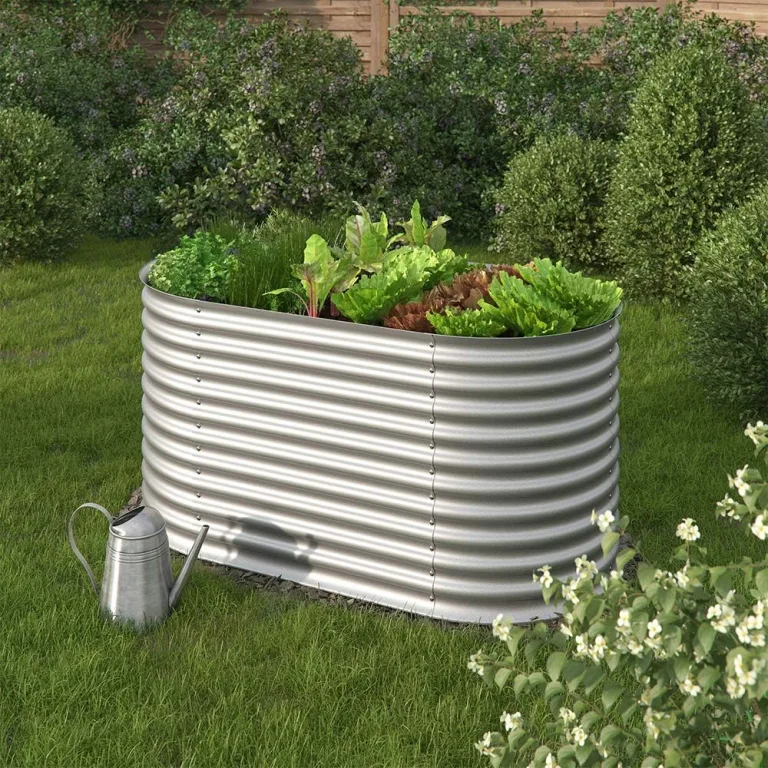 ok-Living Hochbeet Kräuterbeet Gemüsebeet oval 160x80x82cm (LxBxH) Silber Pflanzkasten Frühbeet Aufzucht Beet Garten – Bild 6