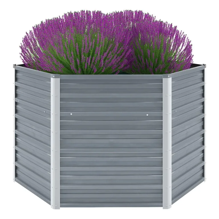 vidaXL Sechseck-Hochbeet aus verzinktem Stahl 129x129x77 cm, Grau, Pflanzkasten mit offenem Boden, wetterfest, für Gemüse, Kräuter und Garten – Bild 1