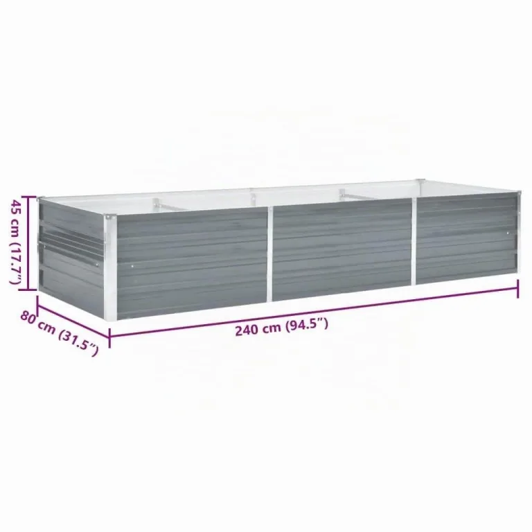 vidaXL Hochbeet Verzinkter Stahl 240x80x45 cm Grau Gartenbeet Pflanzbeet – Bild 3